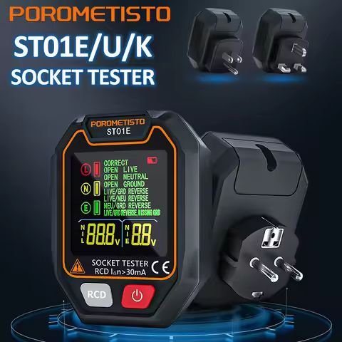 POROMETISTO ST01 Socket Tester Data Hold Digital Outlet Socket Detect US/UK/EU Plug Ground Zero Line