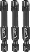 HARFINGTON 3pcs T40 Torx Screwdriver Bit 1/4" Hex Shank 50mm/2" Length S3 Steel Magnetic Tamper Proo