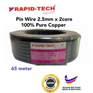 65 Meter Weatherproof Pin Wire 2.5mm x 2 Core Pin PVC Insulated PVC Twin Flat Cable (Pure copper) / 