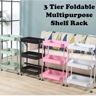 3 Tier Multifunction Storage Trolley Rack Office Shelves Home Kitchen Rack With Plastic Wheel Rak 3 Tingkat Serbaguna