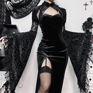 DarkLooks Gothic Suede Cutout Blouse Women Niche Halloween Costume Slim-fit Black Shawl Gothic