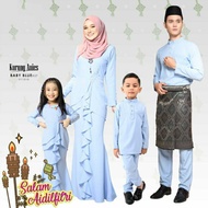 Baju KURUNG MODEN BABY BLUE BLUE SET FAMILY SEDONDON IBU ANAK BAJU RAYA 2024 BAJU MELAYU SLIM FIT BUDAK KIDS AC ANIESA