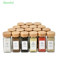 BLUEVELVET Spice Jars, Glass Square Spice Bottle, 4oz Perforated with Bamboo wood lid Transparent Seasoning Bottle Cabinet