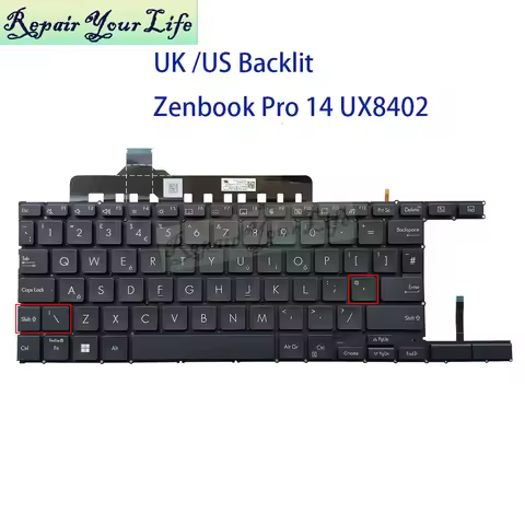 US UK/GB Backlit Keyboard For ASUS UX8402 Zenbook Pro 14 Duo OLED UX8402ZE UX8402VU English Russian 