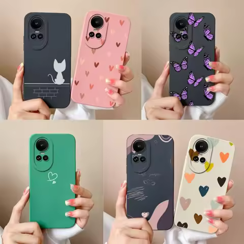Cases For Oppo Reno 10 Pro 5G Heart Butterfly Full Protection Soft Liquid Silicone Black Phone Cover