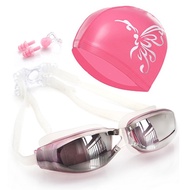 แว่นตาว่ายน้ำ ชุด 4 ชิ้น ชุดแว่นตาว่ายน้ำ ผู้หญิง ผู้ชาย Anti FOG UV ป้องกันการเล่นเซิร์ฟ การว่ายน้ำ Goggles Professional ชุดแว่นตากันน้ำ พร้อม หมวกว่ายน้ำ ที่อุดหู ที่อุดจมูก