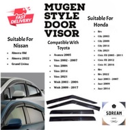 (4 PCS) Mugen Air Press Window Door Visor For Honda, Toyota, Nissan - City,Civic, HRV,  Vios,Wish, A