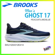 NEW BROOKS MEN'S GHOST 17 (110442 2E 414) RUNNIING SHOE 2E WIDE CUTTING (PEACOAT/LIME/BLUE)