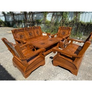 KERUSI MINIMALIS 3+2+1+1+MEJA/GAJAH KAYU JATI/KERUSI KAYU JATI INDONESIA)SOFA SET KAYU JATI