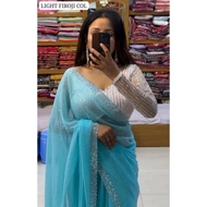 SG Ready Stock - Beautiful Designer Fancy Elegant  Party Wear Soft Georgette Saree Rangoli Satin Org