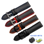 Genuine leather bracelet Watchband Carbon fiber grain Red stitching 18mm 20mm 22mm watch band strap accessories pink buckle