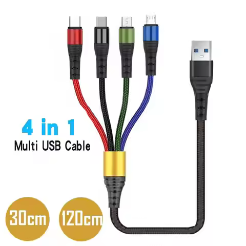4 in 1 USB Type C Cable for iPhone 14 Pro Max 3 in 1 USB Charging Cable 2 in 1 Micro Cable for Samsu