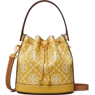 TORY BURCH - 滿版LOGO皮革斜背水桶包 (黃色)