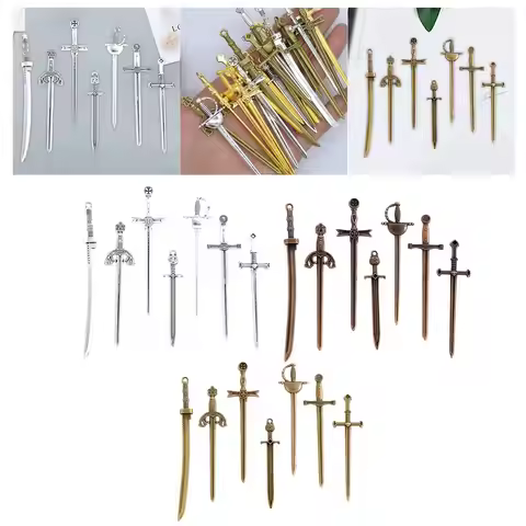 7x Long Swords Pendants, Keyrings Decoration Craft DIY Accessories Mini Antique Sword Pendants for N