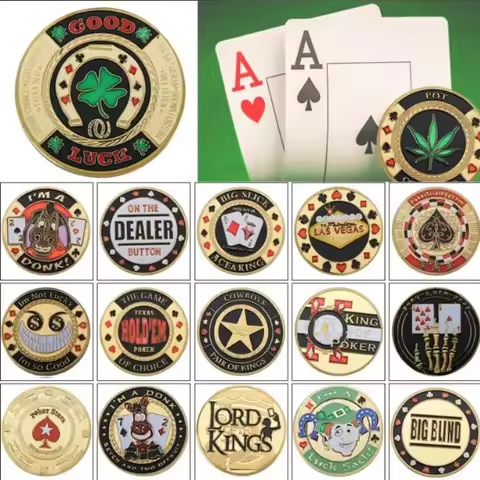 9Pcs Metal Poker Coin Golden Exquisite Patterns Electroplating Process Texas Poker Press Game Access