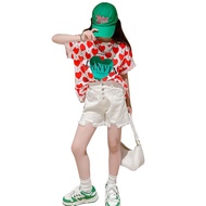 Children's Clothing T-Shirt Children's Half-Sleeved 2024 Girls' Love Style T-Shirt Short-Sleeved Top