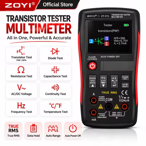ZOYI ZT-XT1 Digital Multimeter Transistor Tester True RMS Meter NPN PNP Test Voltage Resistance Capa