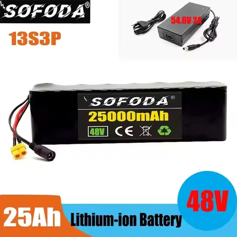 New 48V25Ah 500W 750W 1000W 2000W 13S3P 48V Lithium Ion Battery Pack 25000mah For 54.6v With BMS+cha