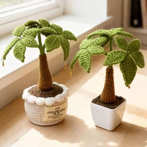 Handmade Crochet Money Tree Potted Stuffed Plants Finished Woven Bouquet Home Desktop Decor Christma