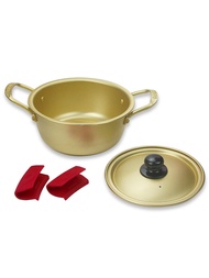 Korean Style Instant Noodles Induction Cooker Double Bottom Yellow an Aluminum Pot Binaural Anti-Scalding Clip Soup Pot Home Gas Stove Boiled Instant Noodles Small Pot