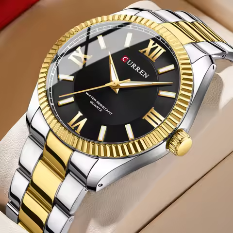CURREN Brand Men's Watches Round Mirror Original Quartz Watch for Man Waterproof Luminous Stainless 