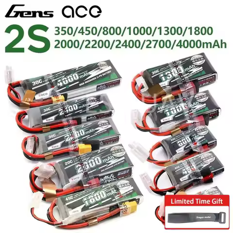 Gens ACE Lipo Battery 2S 7.4V 800mAh 1000mAh 1300mAh 1800mAh 2200mAh 2400mAh 2700mAh 4000mAh 30C 45C
