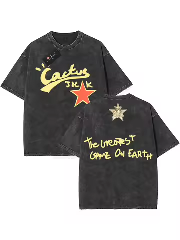 New 100% Cotton Oversized T Shirt for Men Women HipHop Washed T Shirts Cactus Jack Short Sleeve Gift
