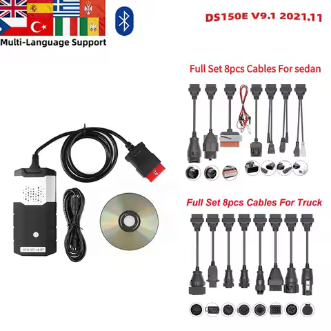 DS/150E V9.1 2021.11 OBD2 Scanner Bluetooth Car Truck Diagnostic Tool 8PCS Cables Multi-Language