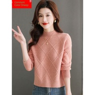 sweater woman winter sweater woman Hengcaiyuan Plaid Jacquard Mock-High Neck Loose Sweater