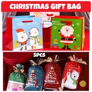 [LIL BUBBA] 5PCS CHRISTMAS GIFT PAPER BAG DRAWSTRING BAG WITH RIBBON