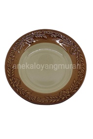 PIRING KERAMIK COKLAT KEMBANG  1 LUSIN PIRING MAKAN KERAMIK BELING PIRING BELING KERAMIK BUNGA