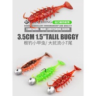 20 pcs/set Soft Lure Set T-Tail Buggy Prawn 4cm Ultralight Fishing Plastic Ajing Lure Umpan Casting