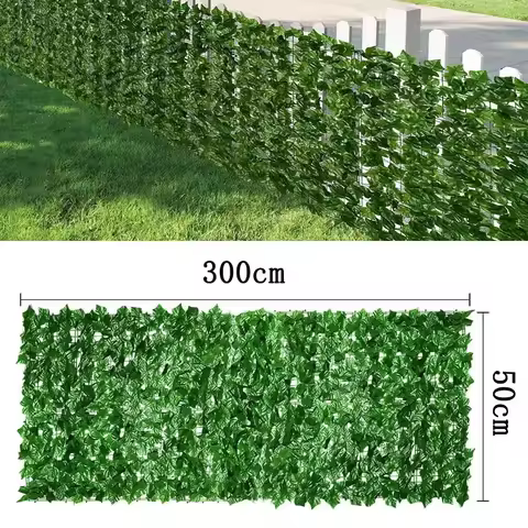 300cm Artificial Green Ivy Hedge Fence Panel Artificial Ivy Leaves Outdoor Home Garden Balcony Fence