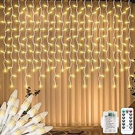 CORST 3M X 1M Outdoor Curtain Lights Battery Powered,Diamond Shape LED Christmas Icicle Lights Hangi