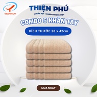 COMBO of 5 THIPHUCO Premium Hand Towels Z735-1 28x42x54g, 100% Soft Cotton, Good Water Absorption
