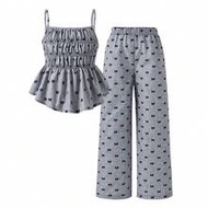 2pcs/Set Spring/Summer Tween Girls Casual Sweet Cute Textured Bubble Crinkle Fabric Camisole Top & L