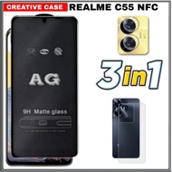 PACKAGE 3 INC 1 TEMPERED GLASS REALME C55 NFC ANTI OIL - REALME C55 NFC, Black