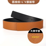 Original togo Leather Flat Head Double-Sided Lychee Pattern Men's First Layer Cowhide Headless Belt 