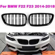 Gloss Black Dual Slat Front Hood Kidney Grilles Grill Compatible For BMW F22  F23 M2 2014-2018 For B