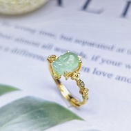 招財神獸|木那綠貔貅|緬甸A貨翡翠高冰綠純銀四葉草設計款戒指