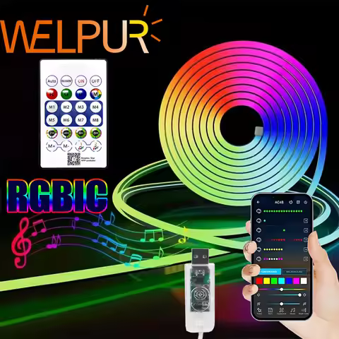 1M/2M/3M/5M/RGB-IC Neon Light Strip TV Computer Game Backlight Strip Bluetooth Remote Control Deskto