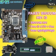Paket Motherboard H81 BCOM Processor Core I3 4170 3.7Ghz Ram 8Gb -