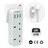 TESSAN Multi Plug Adaptor USB Charger Travel Adapter Power Socket 3 Pin Plug Wall Charger Plug Extension with 2 Outlet and 3 USB Ports3 Pin Plug USB Adapter Multi Socket USB Plug Adapter USB Wall Socket Power Adapter forTravel PC Phones 13A 3250W