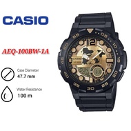 Casio AEQ-100BW  Men Analog Digital Classic Black Strap 3D Gold Dial Watch - AEQ-100BW-9A