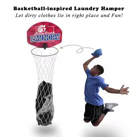 Over-Door Basketball Laundry Hamper Sports-Inspired Basketball Hamper for Clothes or Silent Foam Bas