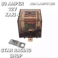 RELAY MOTOR LAMPU KLAKSON DLL KAKI 4 80A 12 VOLT BENING INDIKATOR LED - RELAY KLAKSON TRANSPARAN KAK