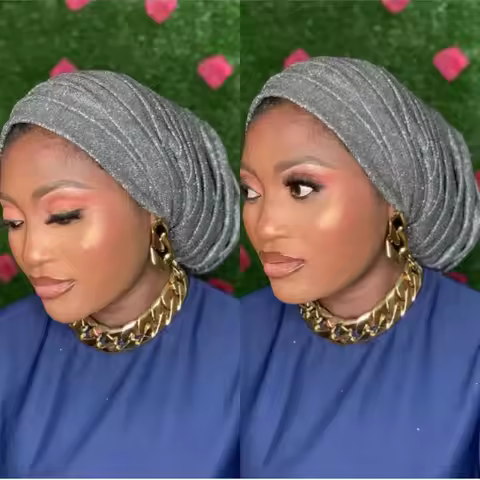 Glitter Pleated Women's Head Wraps Bonnet African Turban Cap Muslim Headscarf Bonnet Turbante mujer
