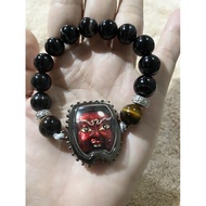 Black Agate Bracelet With Tiger Eye Supplement Pan Boon Mask Nong Onn Temple Pho Than Tud Takrud 3 King Ploy 4 Beads