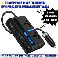 200W Car Inverter 12V to 220V | 65W PD USB-C Laptop Charger | 2 AC Outlet 6 USB Port 8-in-1 | LCD Vo