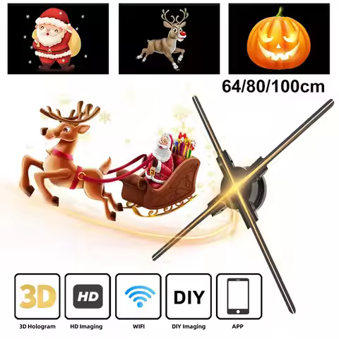 65/80/100CM 3D Fan Holographic Projector Fan Hologram Advertising Light Naked Eye Advertising Machin